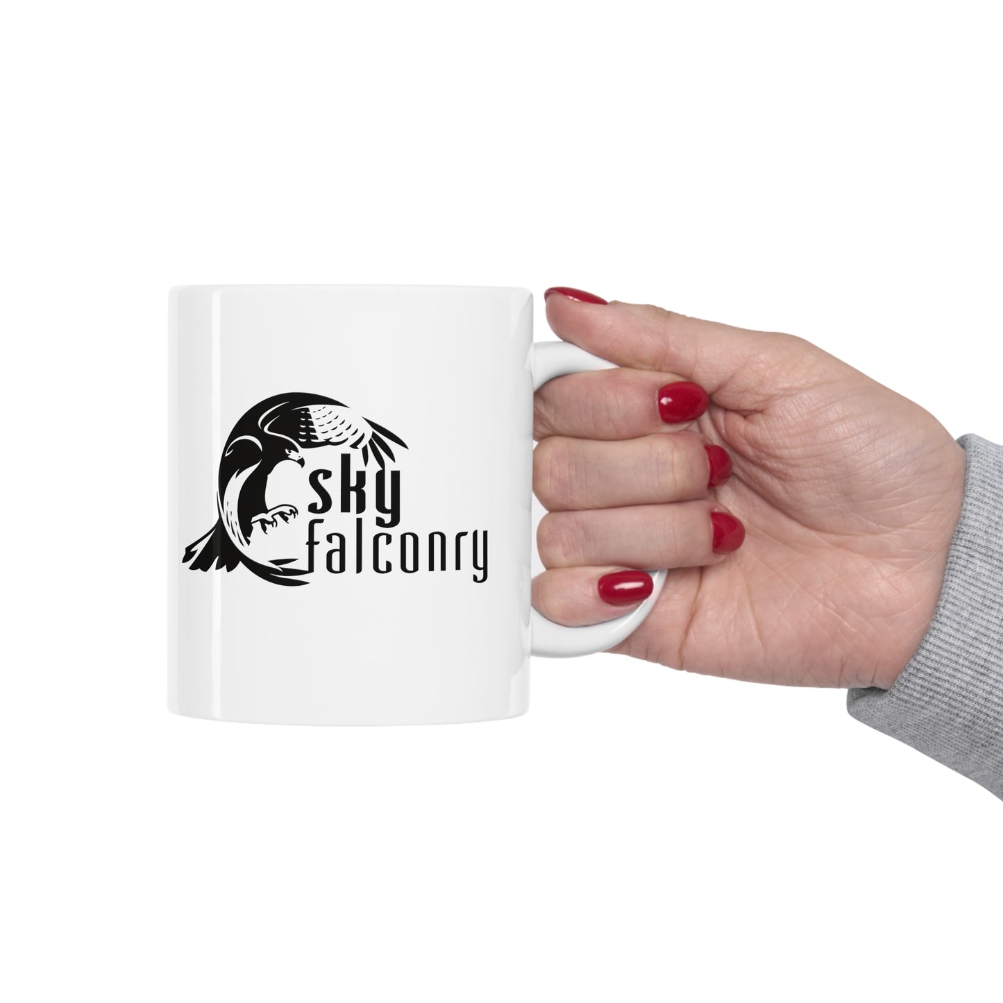 Mug 11oz Ceramic White with Black Sky Falconry Logo