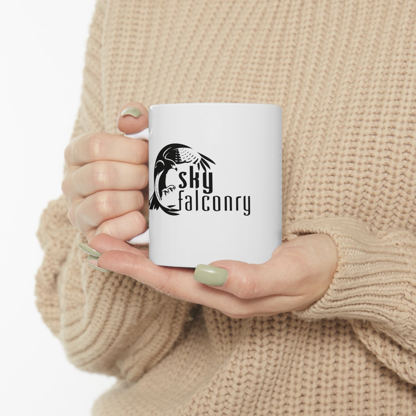 Mug 11oz Ceramic White with Black Sky Falconry Logo