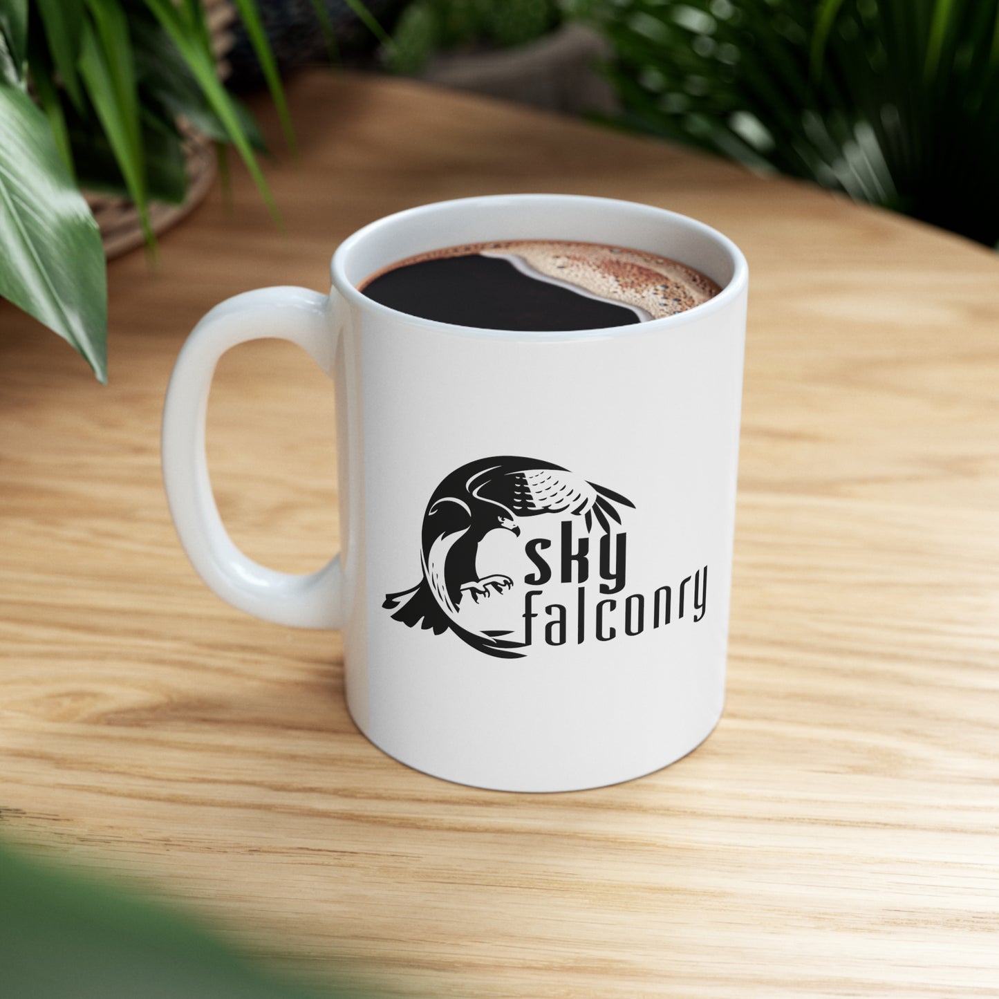 Mug 11oz Ceramic White with Black Sky Falconry Logo
