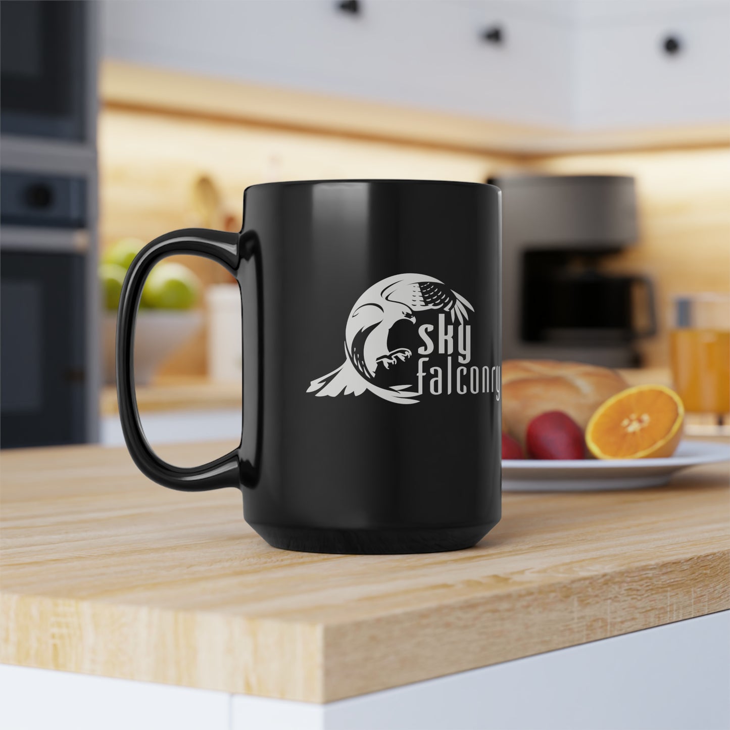 Mug 15oz Ceramic Black with White Sky Falconry Logo
