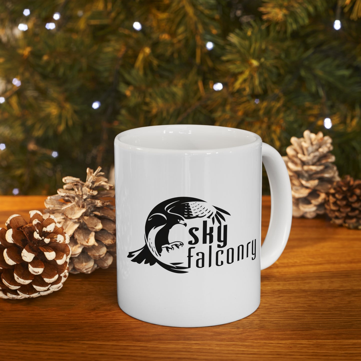 Mug 11oz Ceramic White with Black Sky Falconry Logo