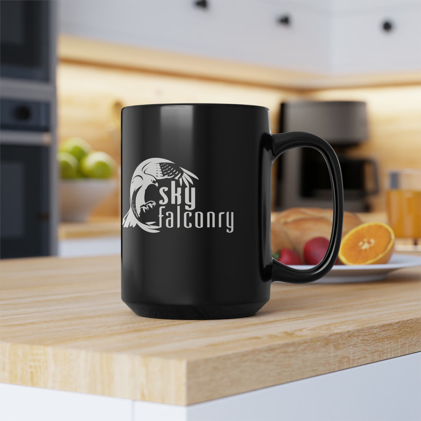 Mug 15oz Ceramic Black with White Sky Falconry Logo