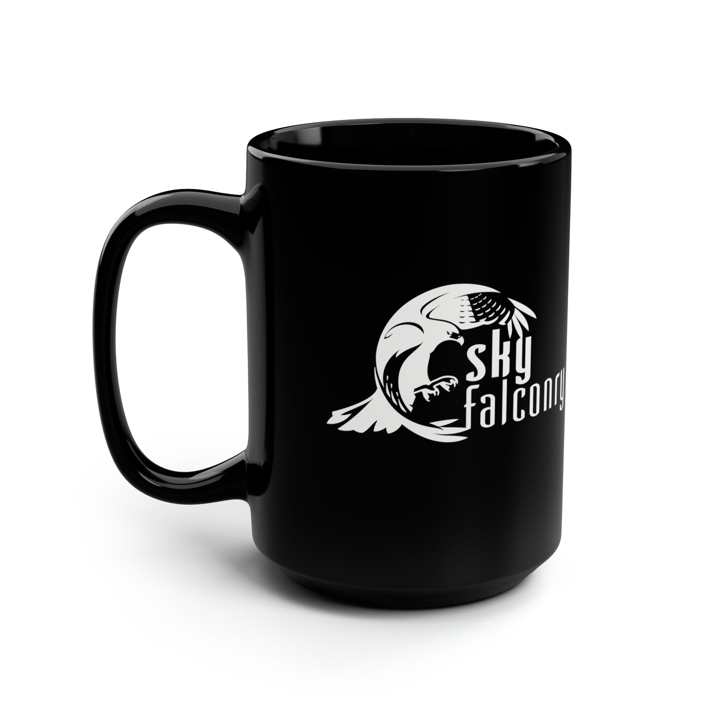 Mug 15oz Ceramic Black with White Sky Falconry Logo