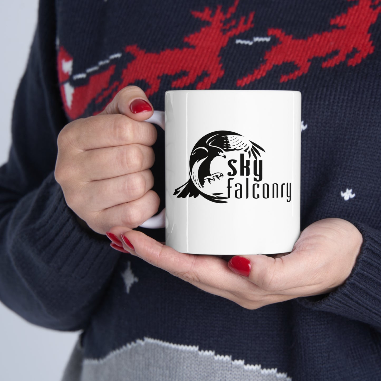 Mug 11oz Ceramic White with Black Sky Falconry Logo