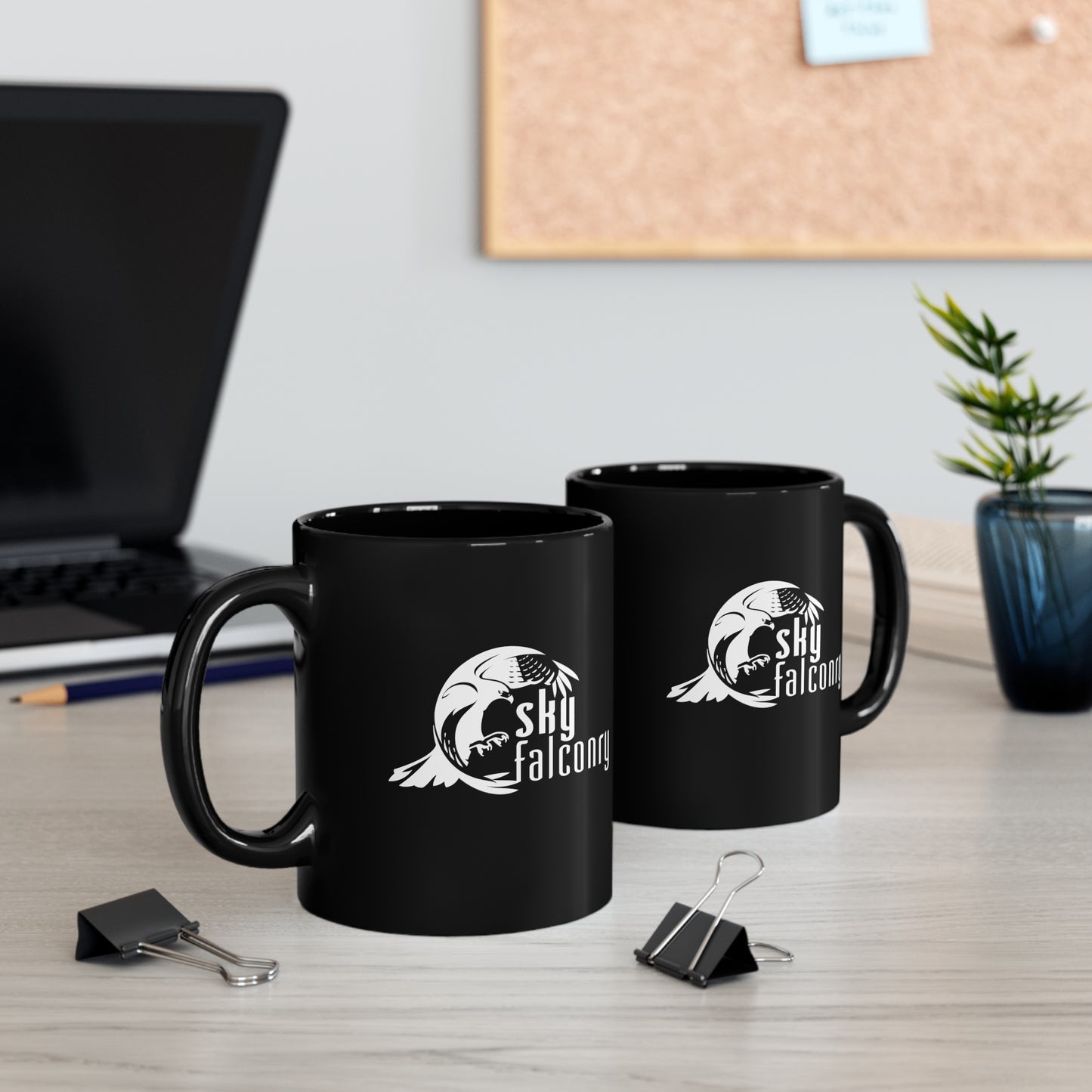 Mug 11oz Ceramic Black with White Sky Falconry Logo