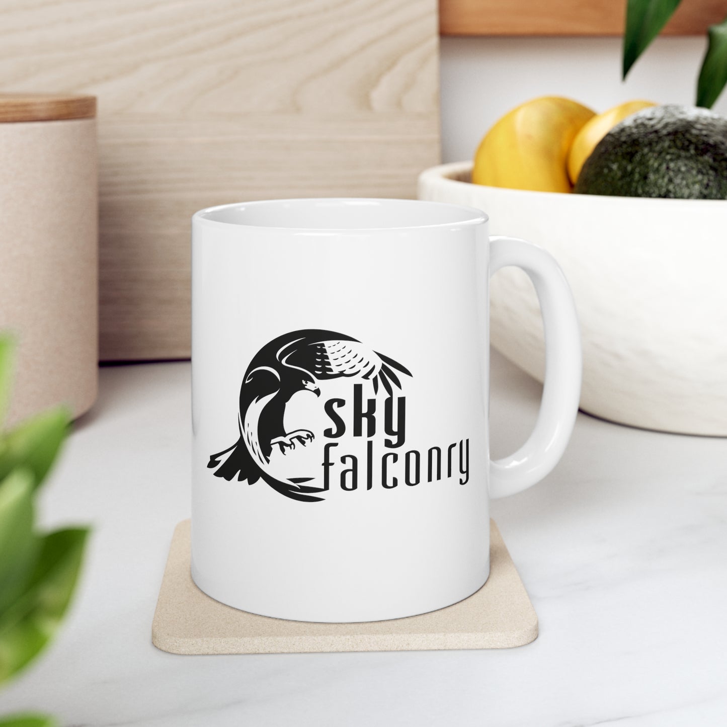 Mug 11oz Ceramic White with Black Sky Falconry Logo