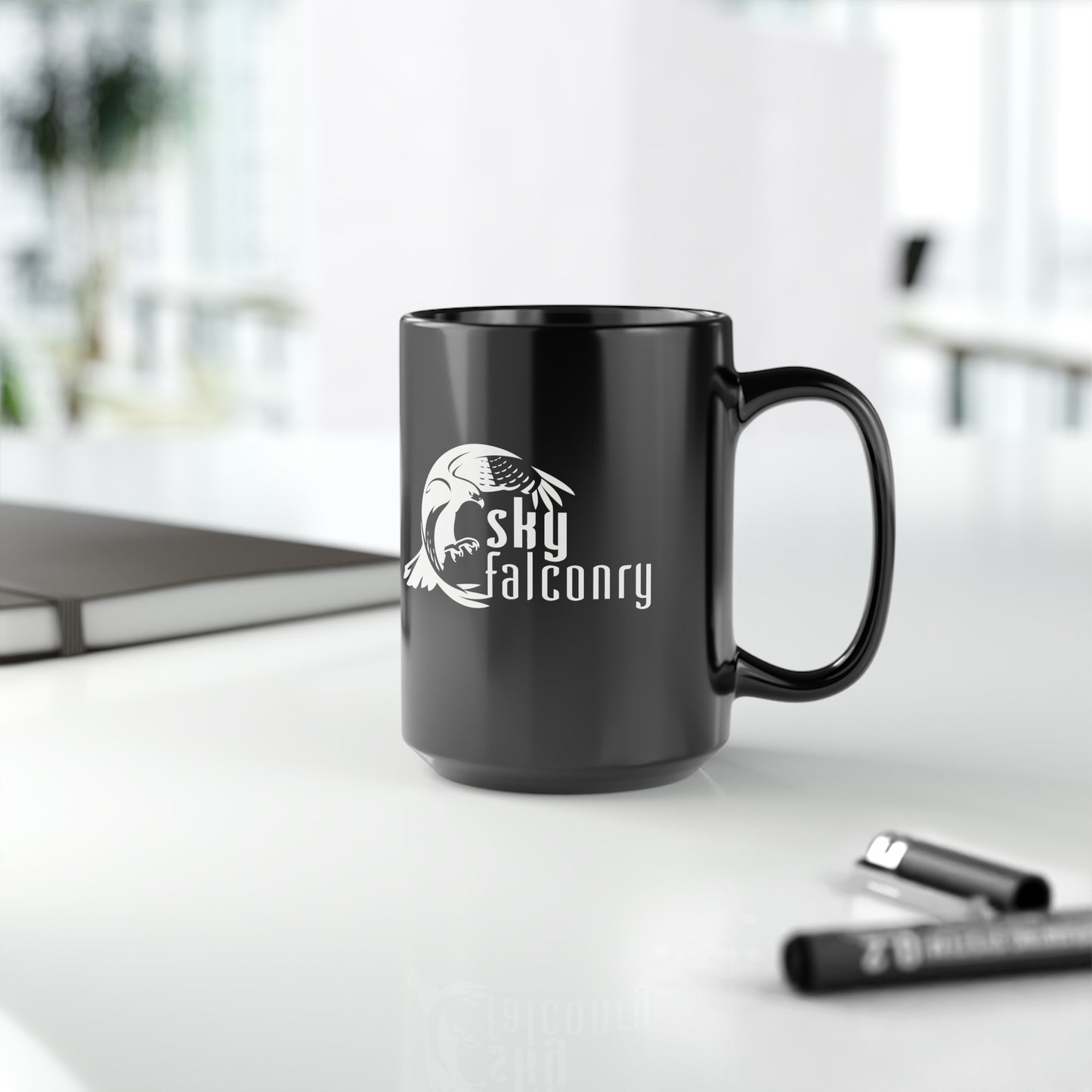 Mug 15oz Ceramic Black with White Sky Falconry Logo