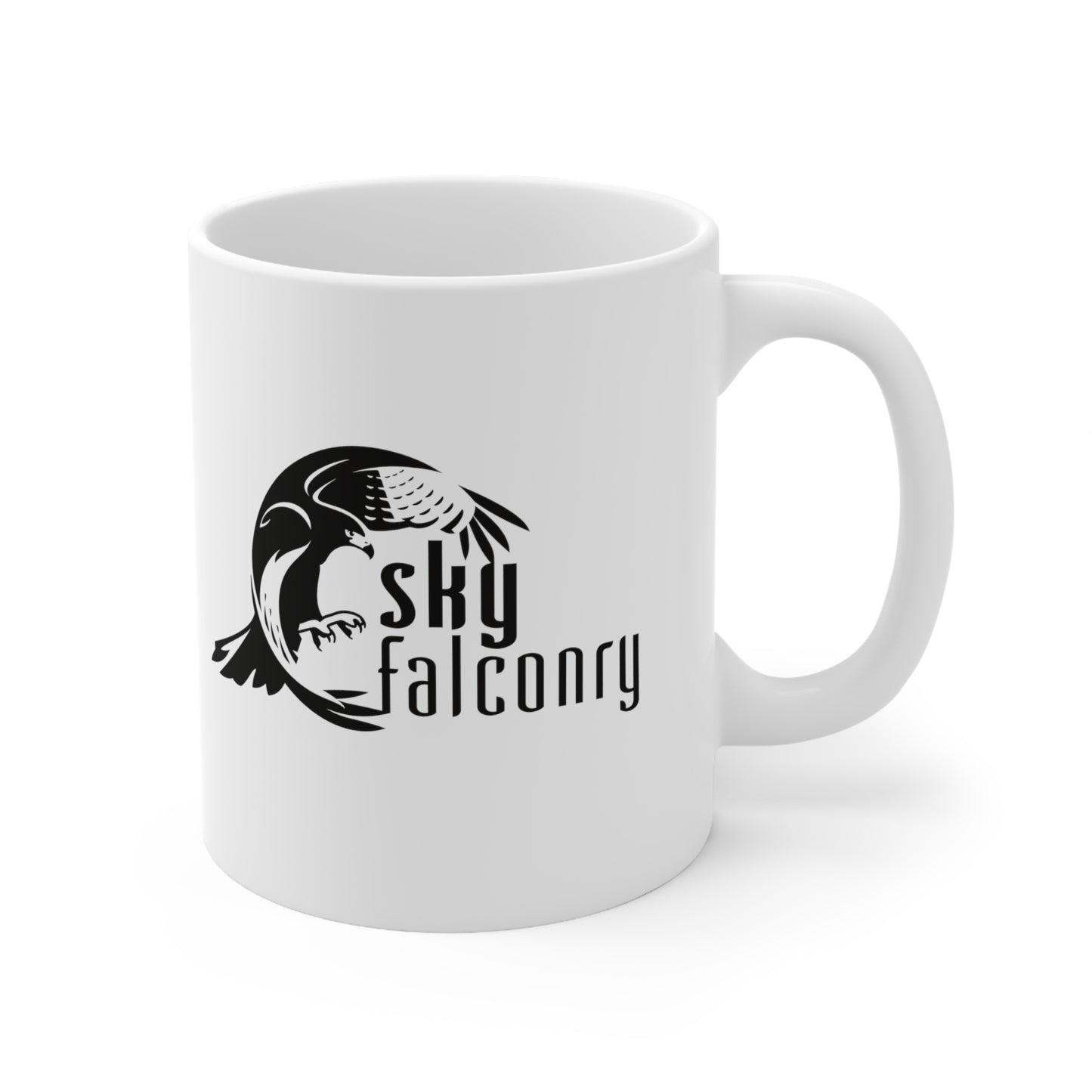 Mug 11oz Ceramic White with Black Sky Falconry Logo
