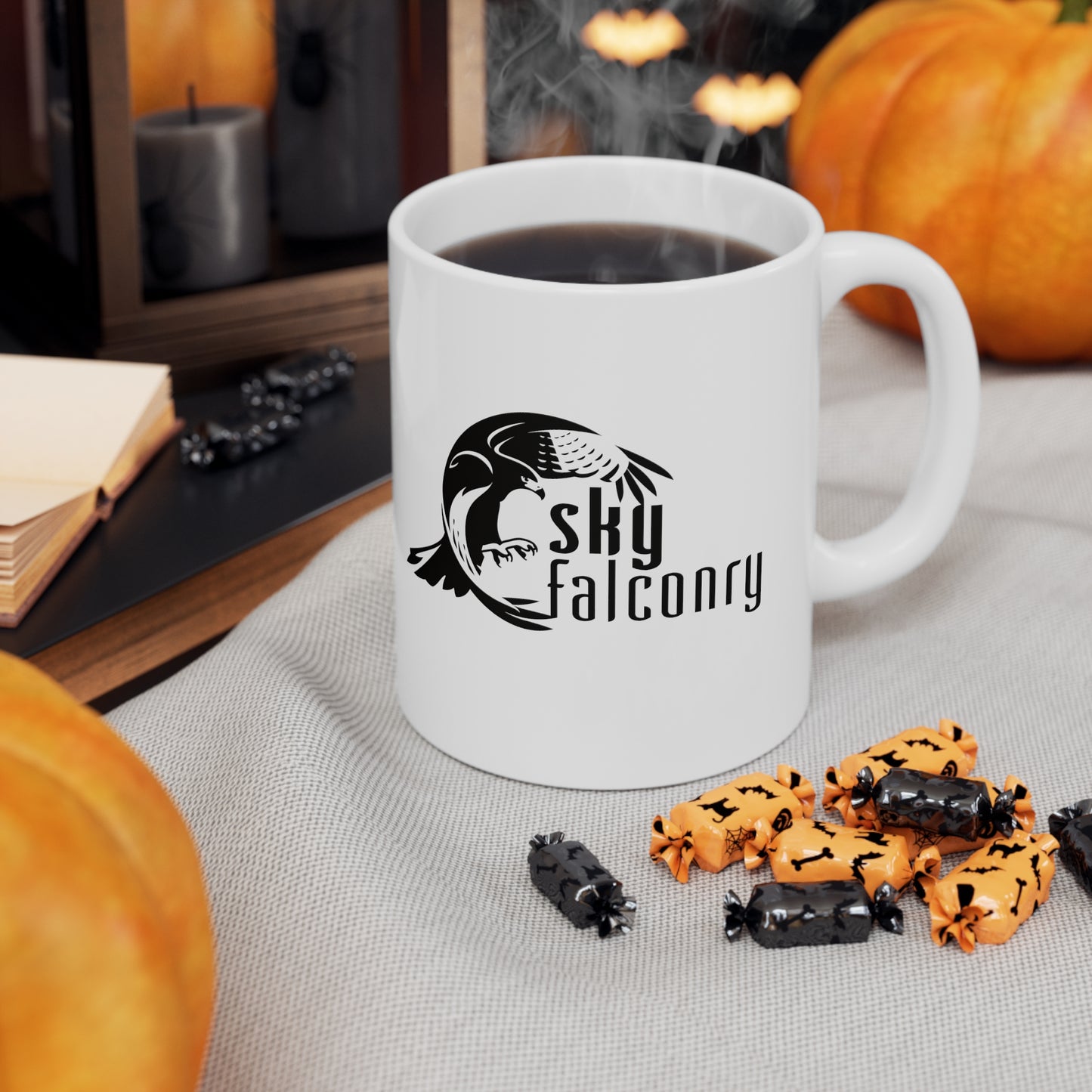 Mug 11oz Ceramic White with Black Sky Falconry Logo
