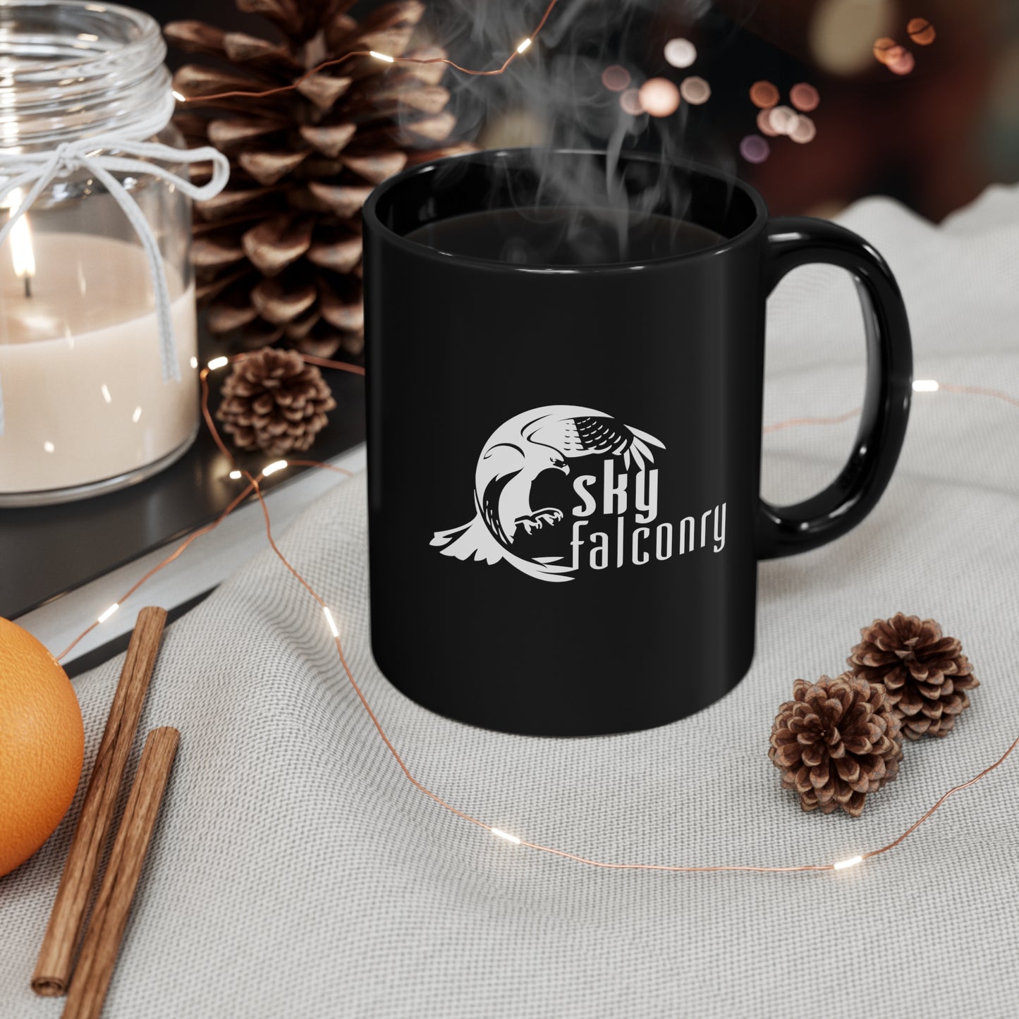 Mug 11oz Ceramic Black with White Sky Falconry Logo